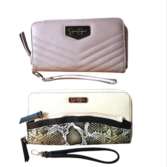 NEW Jessica Simpson Purple and Snakeskin Leather Wallets Wristlets - Picture 1 of 13